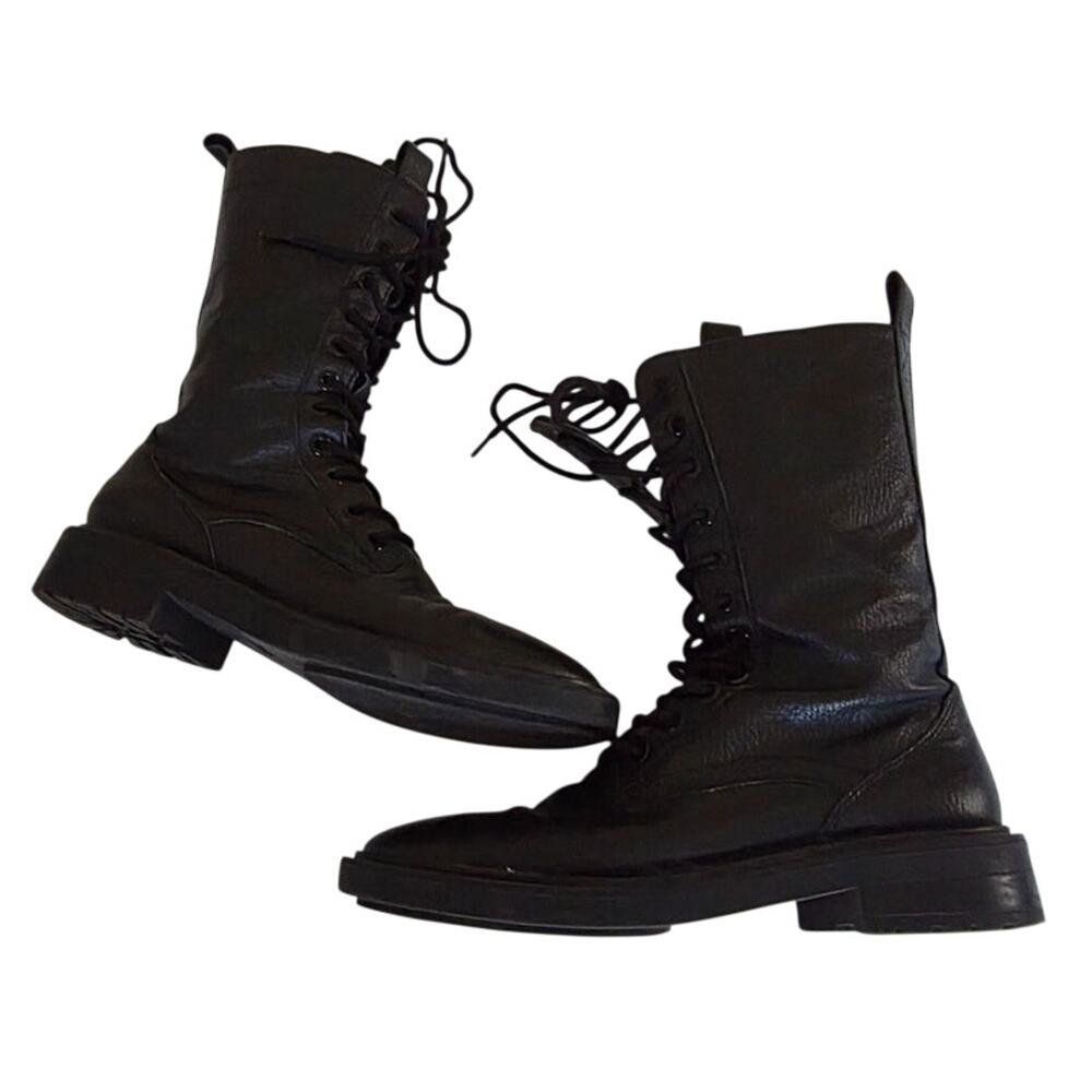 Zara Women's Lace-up High Ankle Black Combat Boots Side Zip EU 40 US 10 Grunge